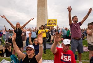 Thousands flocked to the National Mall in Washington for an America-themed prayer rally